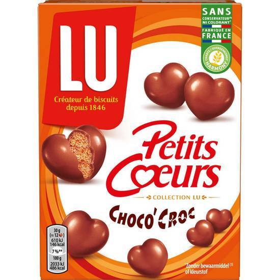 Lu Biscuits - Petits Coeurs - Choco'croc - Biscuits soufflés au chocolat au lait 90 g