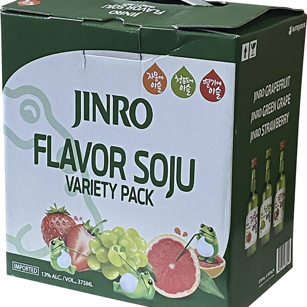 Jinro Soju Variety pack, Grapefruit-Green Grapes-Strawberry (6 x 375 ml)