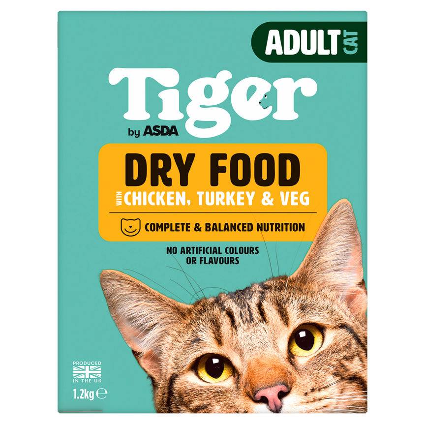 ASDA Tiger Adult Dry Cat Food With Chicken, Turkey & Veg (1.2kg)