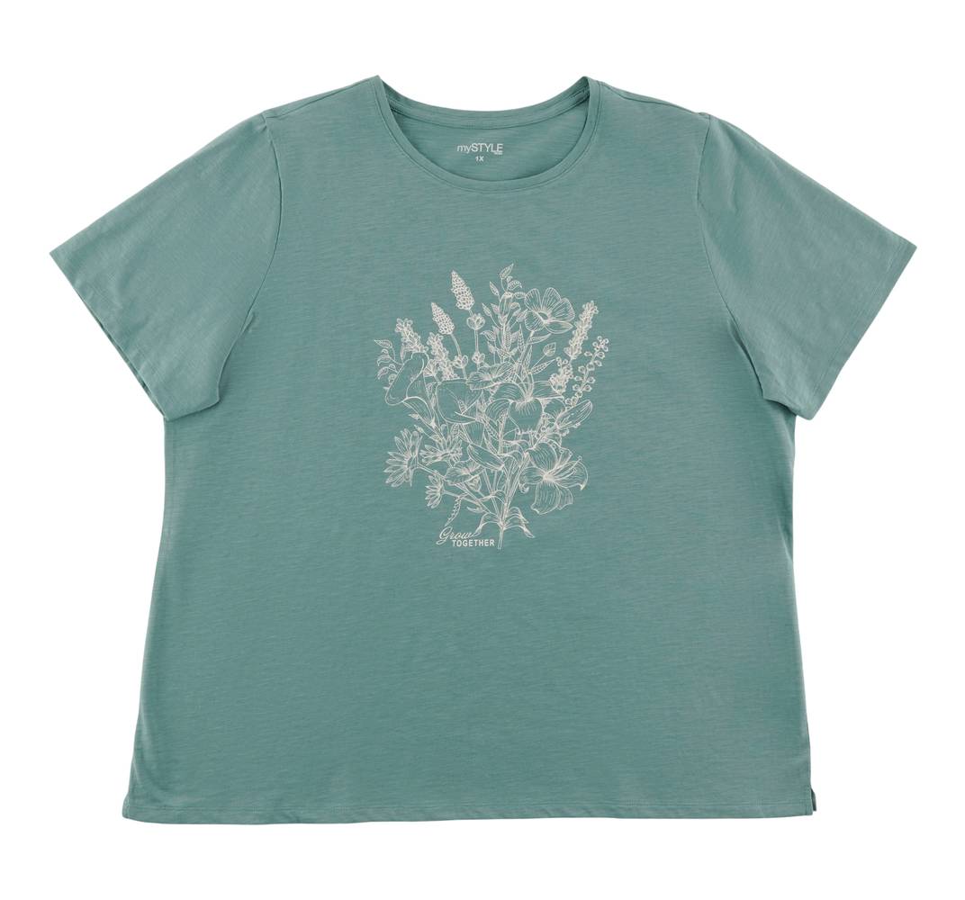 T-shirt à col ras du cou taille plus mySTYLE pour femmes (1X, Imprime sarc) / mySTYLE Women's Plus Crew Neck Tee (1X, Md Teal SC1)