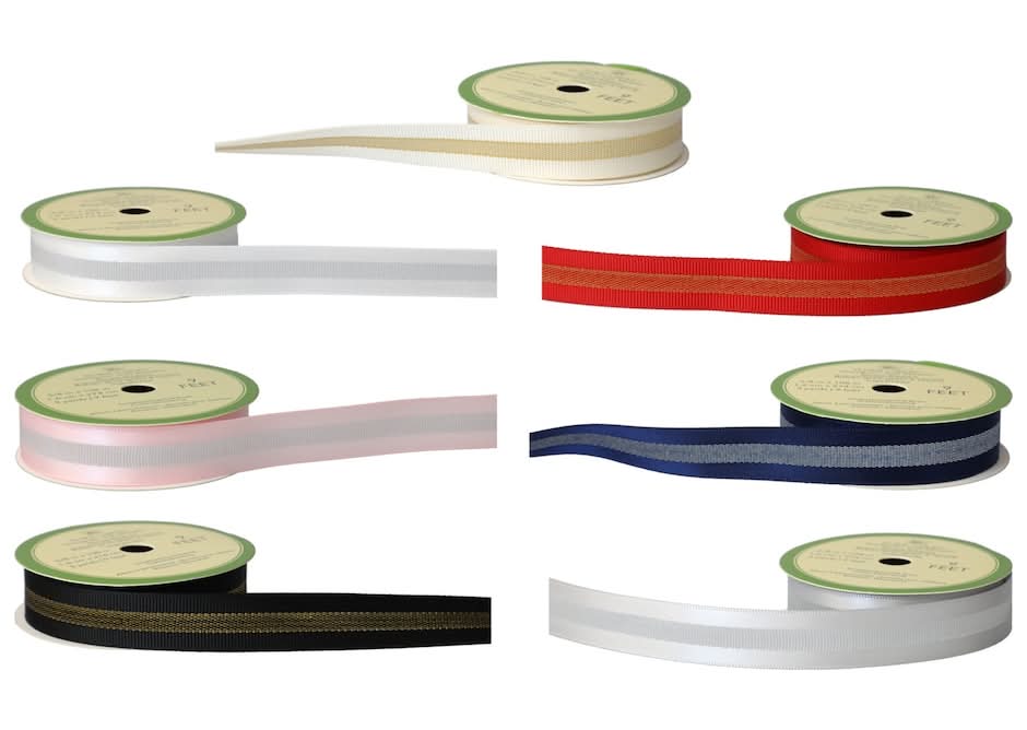 Floral Garden Grosgrain With Metallic Stripe Ribbon, 5/8x108 in, Assorted