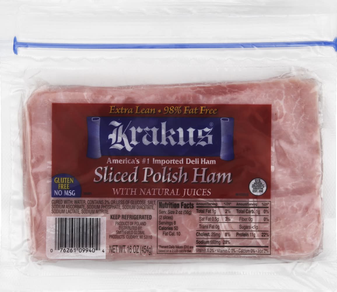 Krakus Sliced Polish Ham With Natural Juices (16 oz)