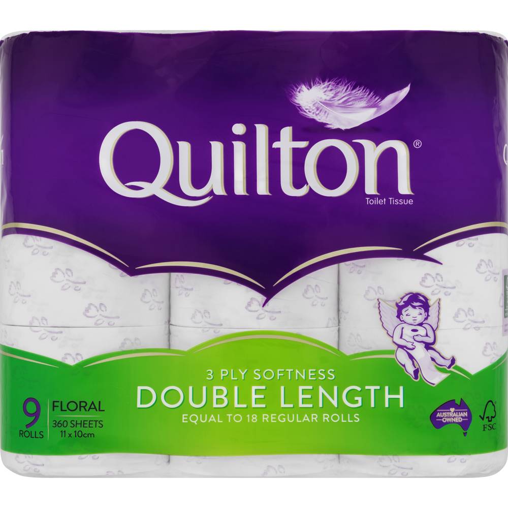 Quilton Floral Double Length 3ply Toilet Tissue (9 pack)