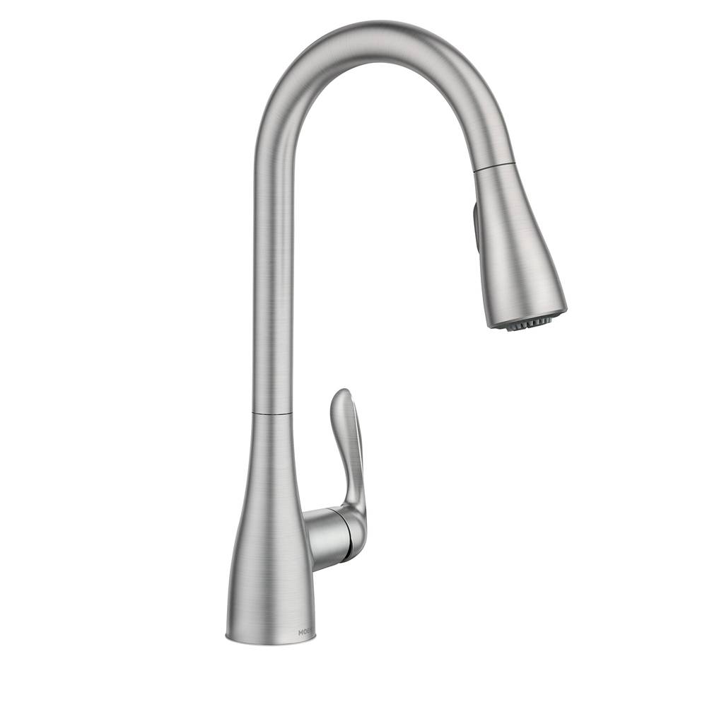 Moen Georgene Spot Resist Stainless Single Handle Pull-down Kitchen Faucet with Sprayer (Deck Plate Included) | 87912SRS