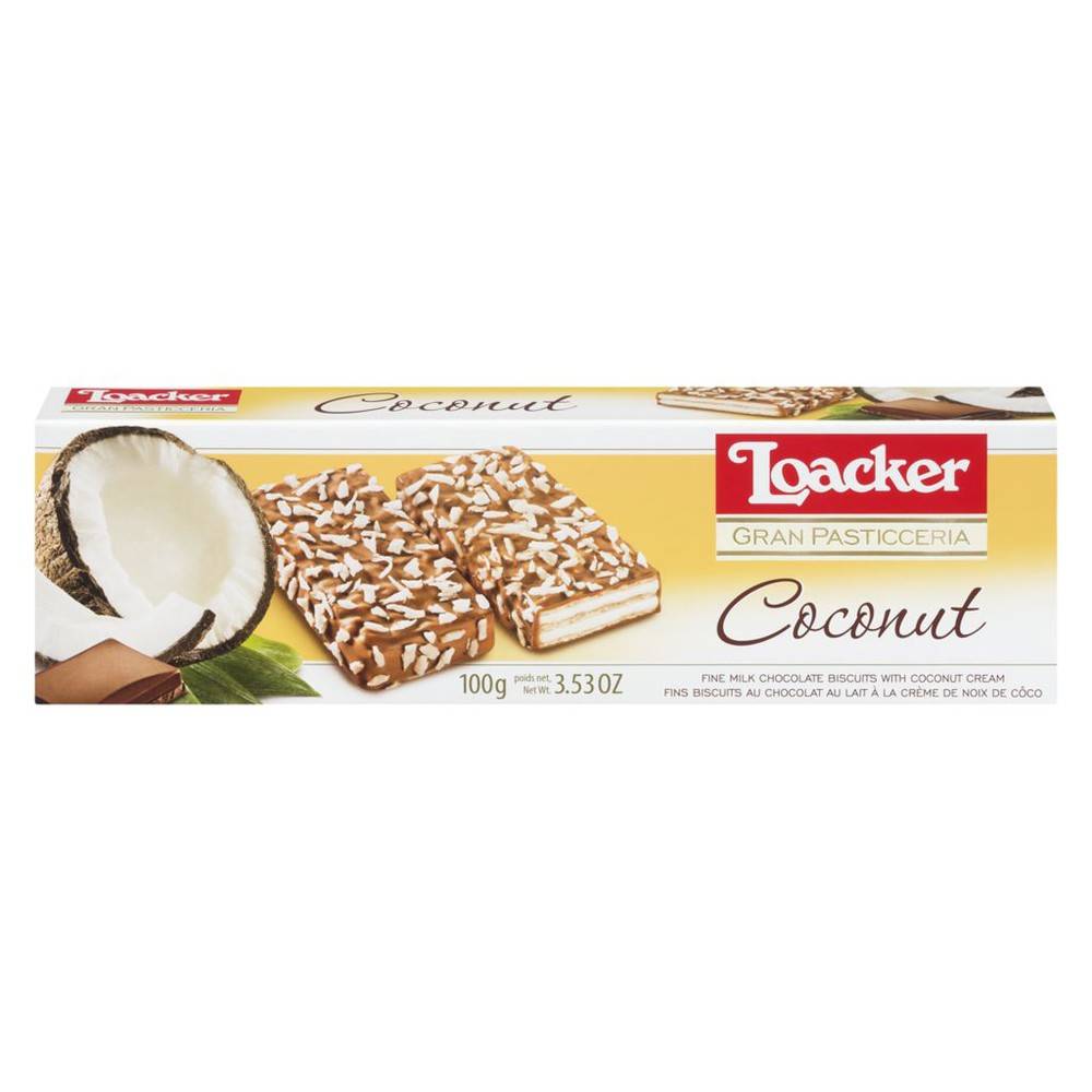 Loacker biscuits au chocolat au lait à la crème de noix de coco, gran pasticceria (100 g) - milk chocolate & coconut biscuits (100 g)