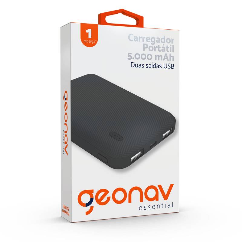 Geonav carregador portátil 5.000 mah essential preto (1 unidade)
