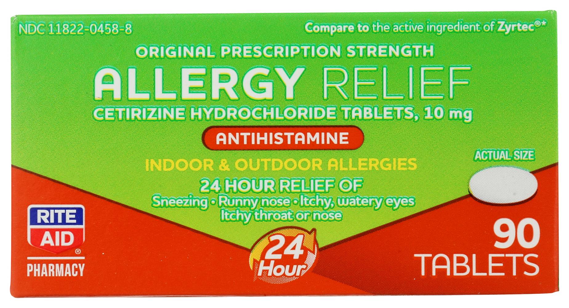 Rite Aid Cetirizine 24 Hour Allergy Relief Tablets 10 mg (90 ct)