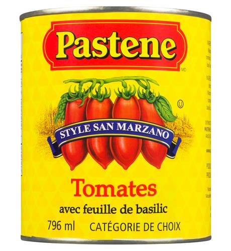 Pastene Tomates En Conserve De Style San Marzano Avec Feuilles De Basilic 796 Ml / Pastene Canned Tomatoes San Marzano Style 796 ml