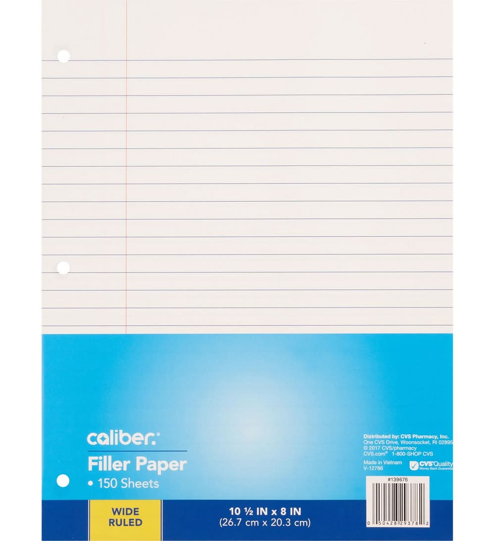 Caliber Wide Ruled Filler Paper, 26.7*20.3 (150 ct)