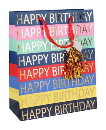 Large Gift Bags Happy Birthday Stripes