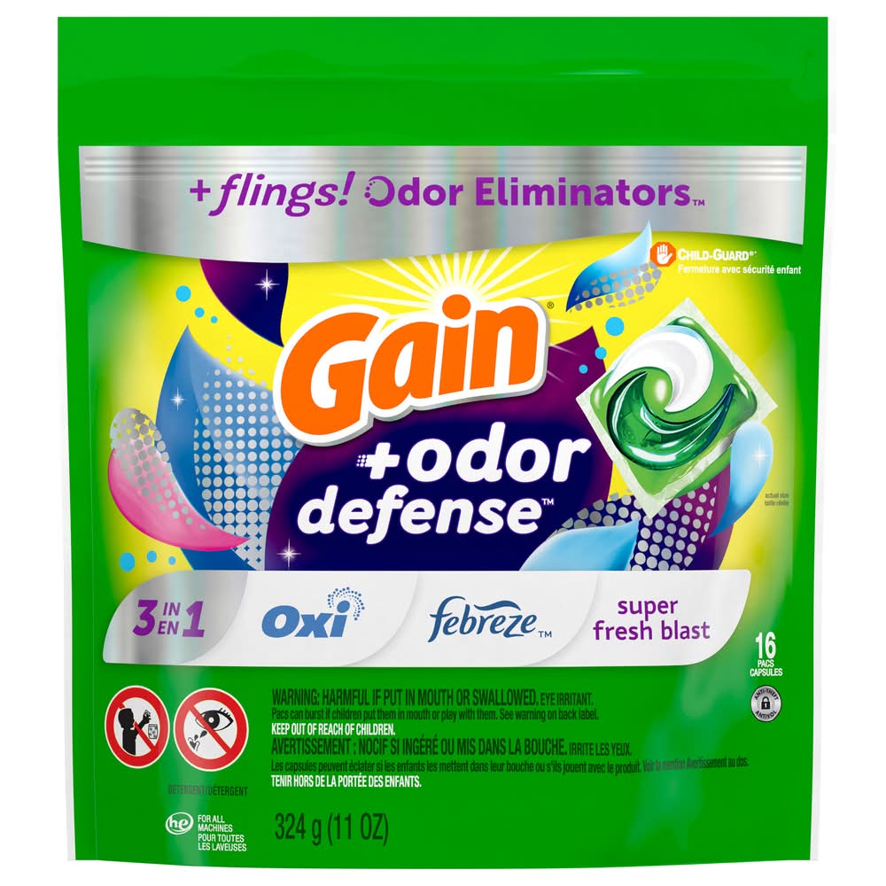 Gain Odor Defense 3 in 1 Detergent 16 Pacs (11 oz)