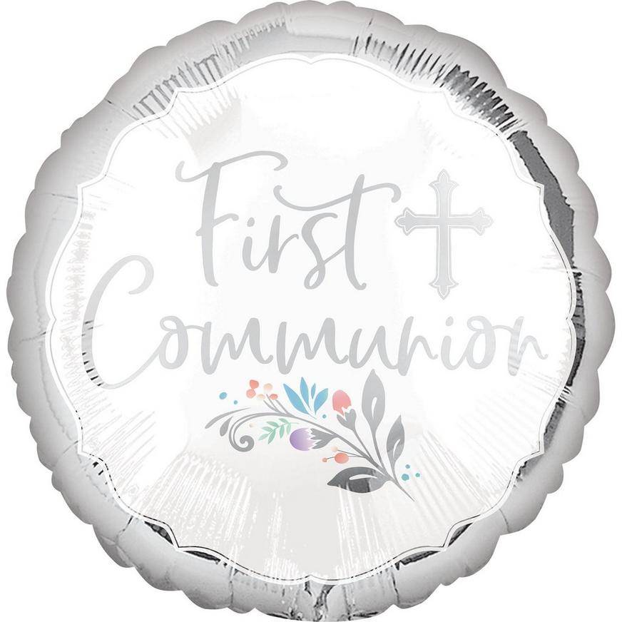 Uninflated Silver First Communion Foil Balloon, 17in - Holy Day