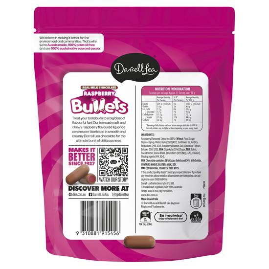 Darrell Lea Raspberry Milk Chocolate Bullets