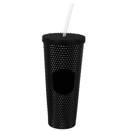 Vaso diamante con popote 1 l, 22.5 x 10 cm, negro