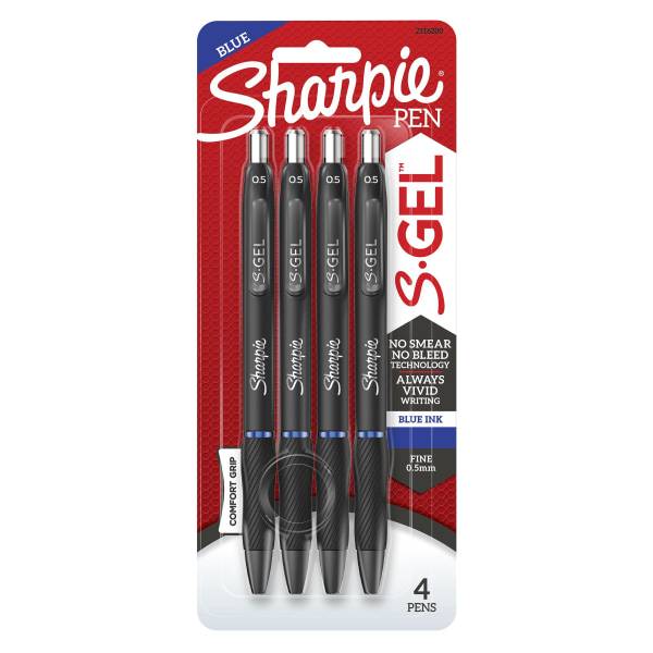 Sharpie S Gel Pens Fine Point 0.5 mm Black Barrels Blue Ink (4 ct)