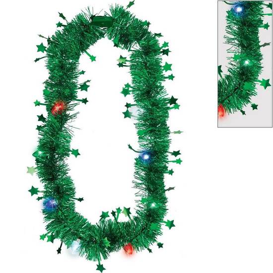 Light-Up Metallic Green LED Tinsel Plastic Necklace, 20in
