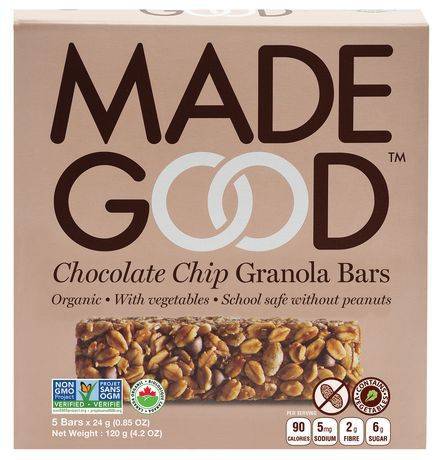 Made good barres granola bio aux pépites de chocolat (5 x 24 g) - organic chocolate chip granola bars (5 x 24 g)