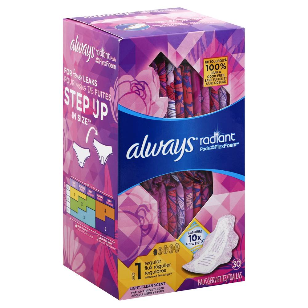 Always Radiant Pads With Flex Foam Flexi-Wings Regular Size 1 (30 ct)