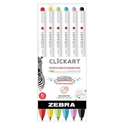 Zebra ClickArt Retractable Marker Pen 0.6 mm Assorted - 6.0 EA