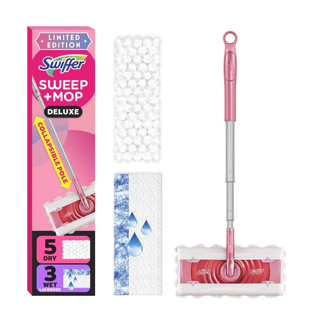 Swiffer Sweep And Mop Deluxe Limited Edition Pink 2-In-1 Floor Mopping And Sweeping Kit