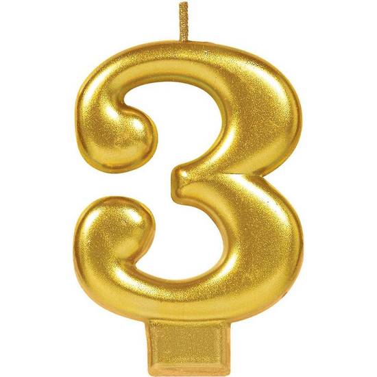 Gold Number 3 Birthday Candle