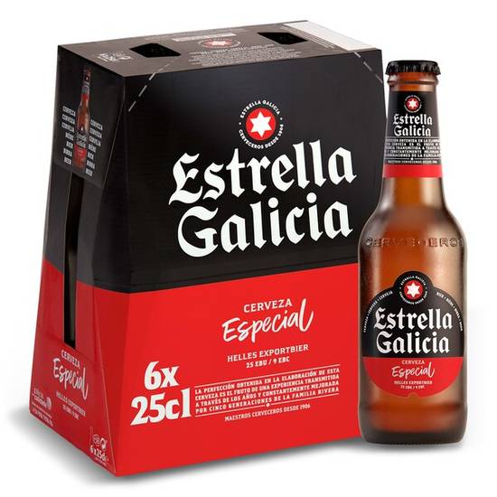 Cerveza especial Estrella Galicia botella 6 x 25 cl