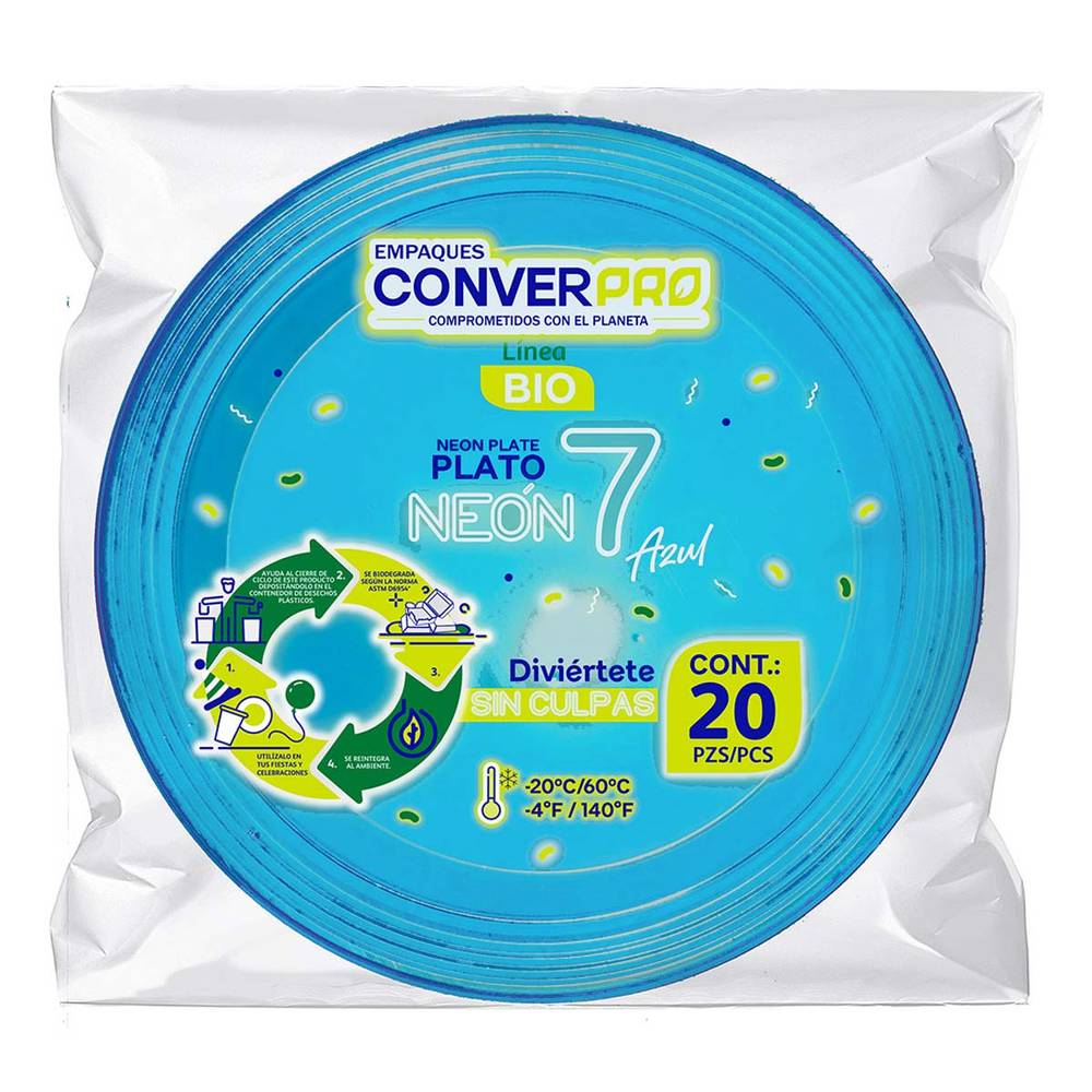 Converpro bio plato azul neón #7 (20 piezas)