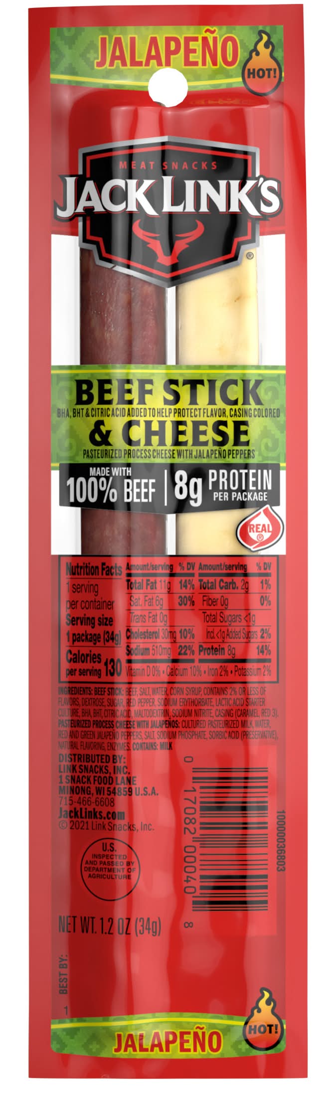 Jack Link's Beef & Cheese Snack Sticks, Jalapeno (1.2 oz)