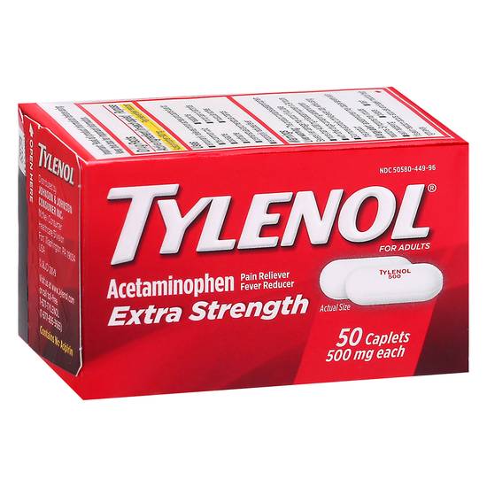 Tylenol Extra Strength 500 mg Acetaminophen For Adults (50 ct)