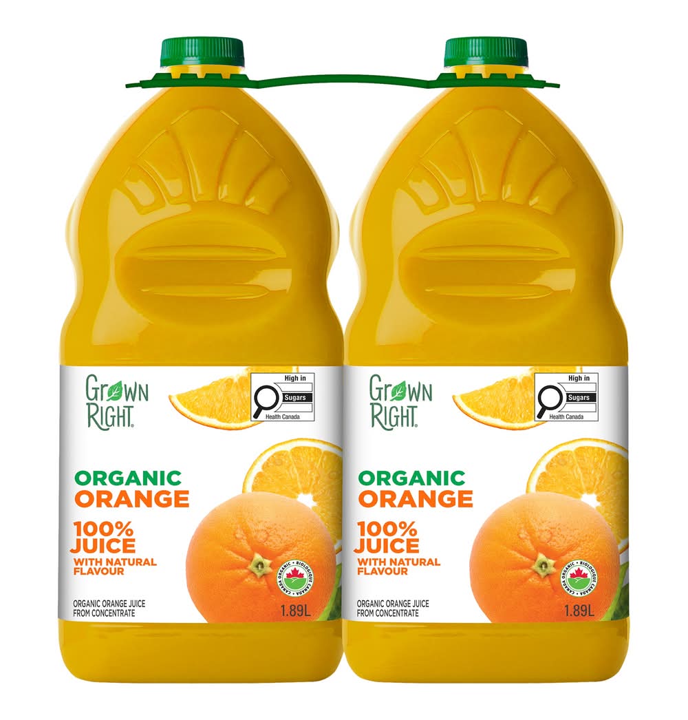 Grown Right - Jus D’Orange Biologique, 2 X 1.89 L / Grown Right Organic Orange Juice, 2 × 1.89 L