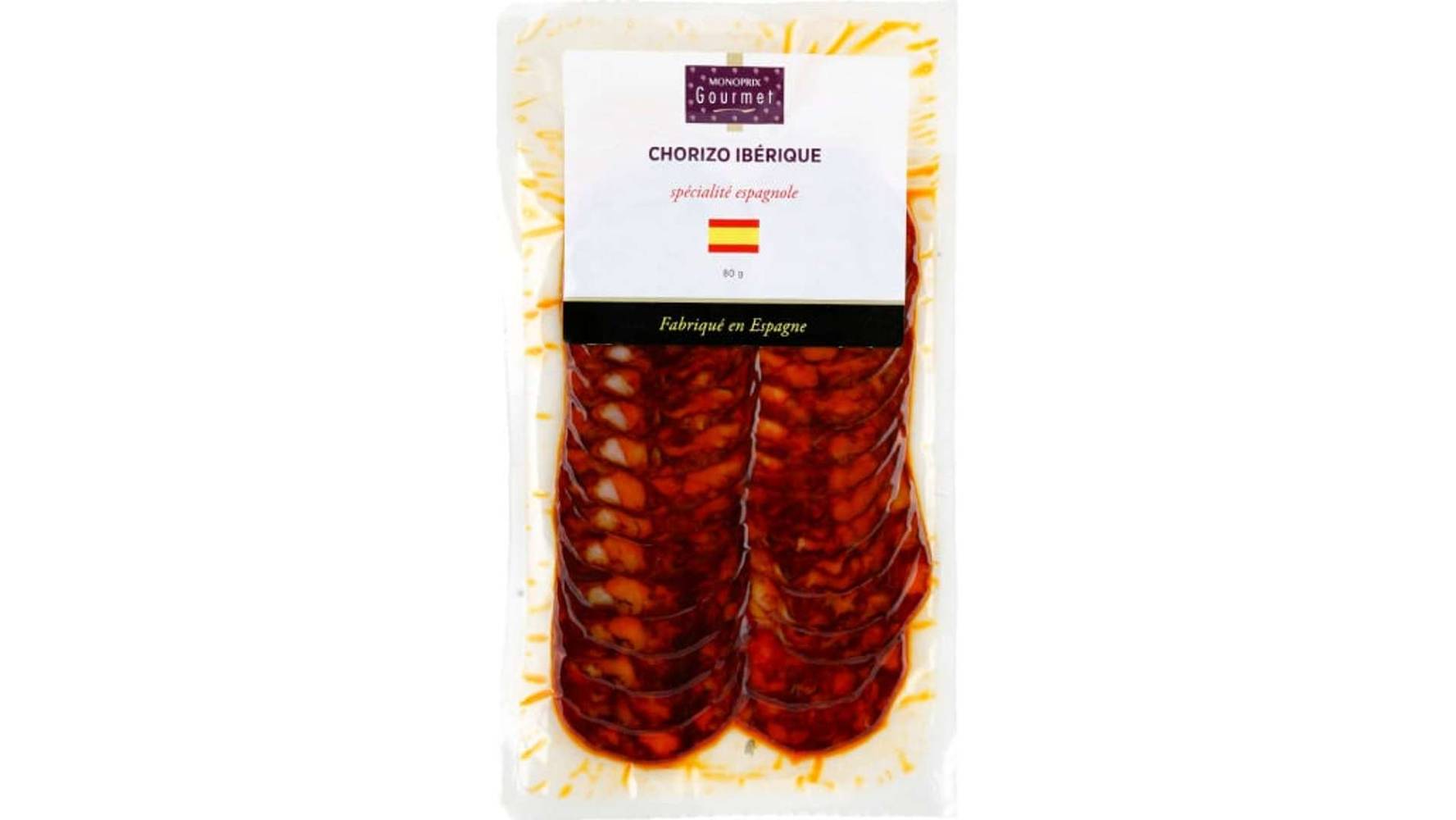 Monoprix Gourmet Chorizo Ibérique spécialité espagnole Le paquet de 80 g