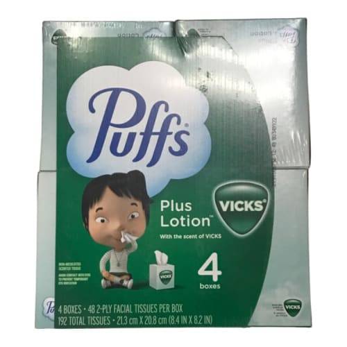 Puffs Plus Lotion With Scent Of Vicks Facial Tissue, 8.4 IN X 8.2 IN (4 ct)