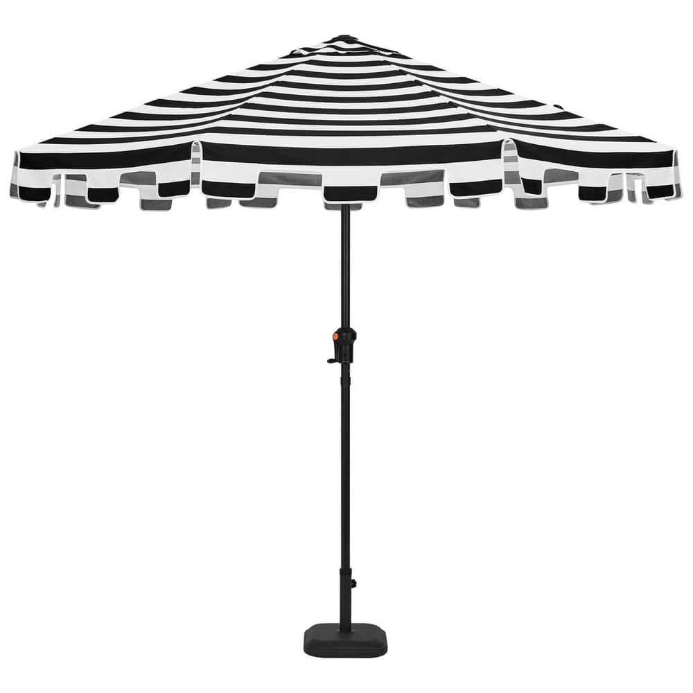 Hampton Bay 9 Ft. Aluminum Market Crank And Auto Tilt Patio Umbrella In Cabana Black And White Stripe With Trim