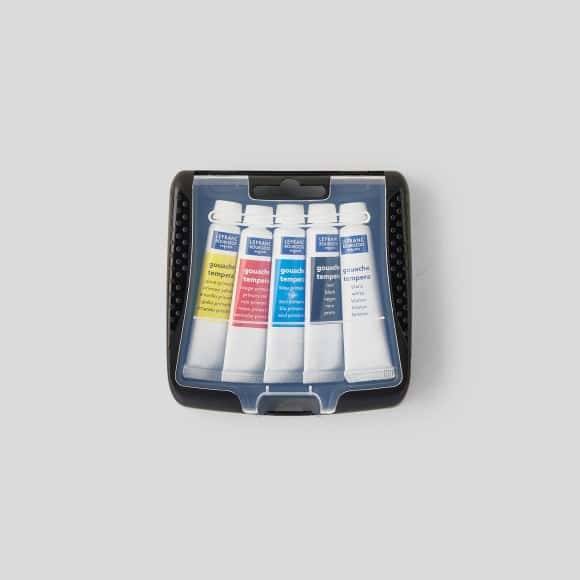 Lefranc Bourgeois - Boîte de tubes de peinture gouacheà, rouge - blanc- noir-jaune -bleu (5 )