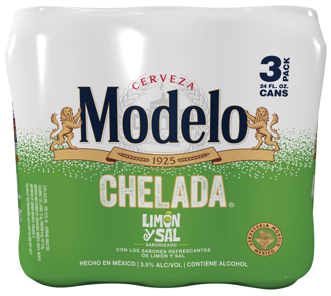 Modelo Chelada Mexican Import Beer, Limón Y Sal (3 x 24 fl oz)