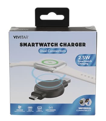 Vivitar Dual Connectors Smartwatch Charger, Black (STP8101-BLK)