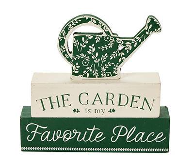 "The Garden Is My Favorite Place" Watering Can Block Stack Tabletop Decor