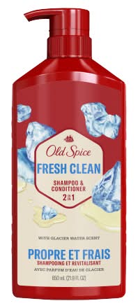 Old Spice Fresh Clean 2 in 1 Shampoo & Conditioner, Glacier Water, Men (21.9 fl oz)
