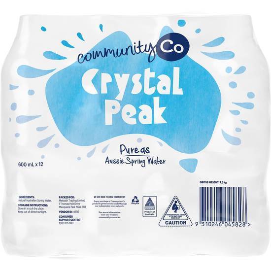 Community Co. Crystal Peaks Spring Water (12 Pack) 600mL