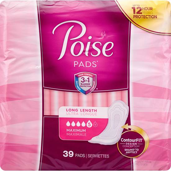 Poise Incontinence Pads Maximum Absorbency, Long, 39 CT