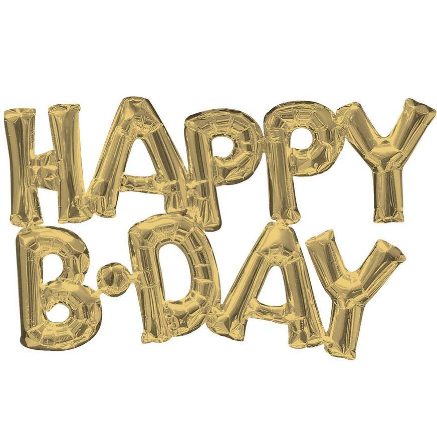 Party City Uninflated Air-Filled White Happy Birthday Letter Balloon Banner (gold)