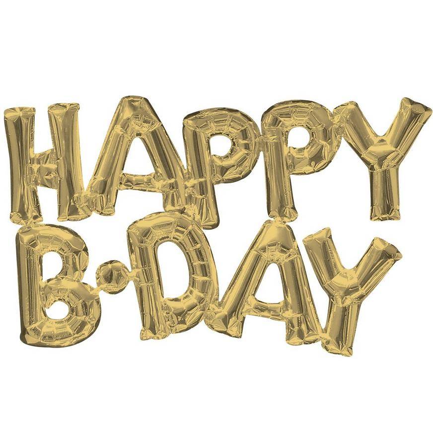 Party City Uninflated Air-Filled White Happy Birthday Letter Balloon Banner, Gold