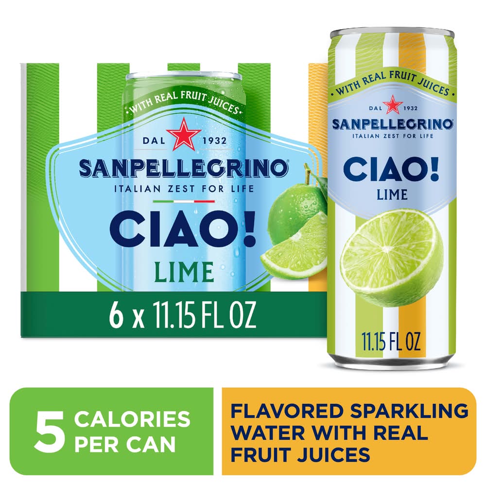 San Pellegrino Ciao Sparkling Water, Lime (6 x 11.15 fl oz)
