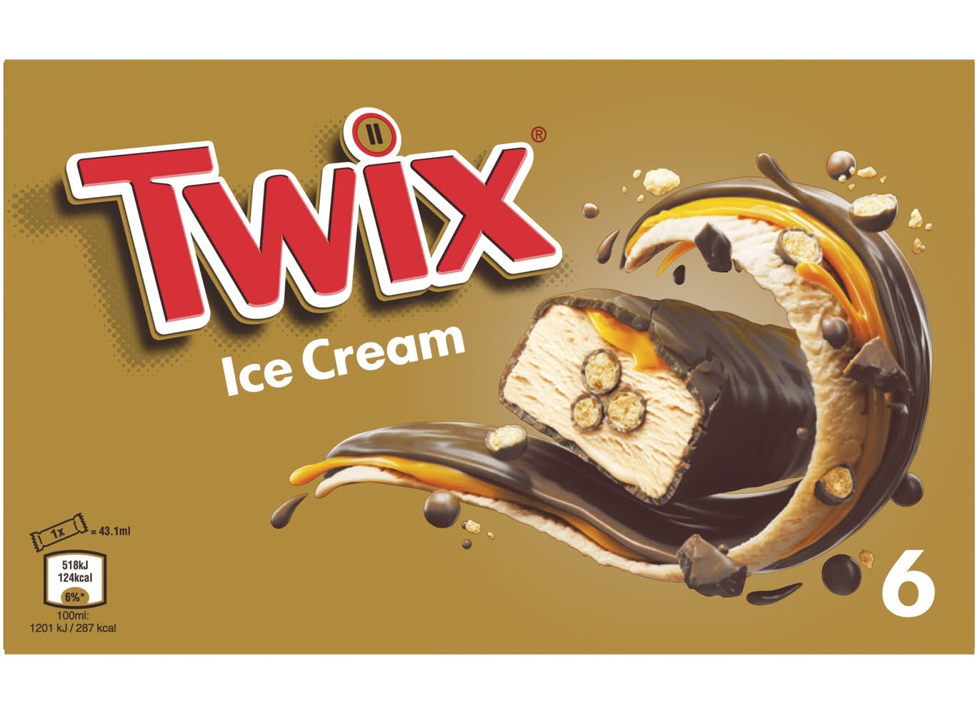 Twix - Barres de crème glacée, chocolat-caramel (6 x 43,1ml)