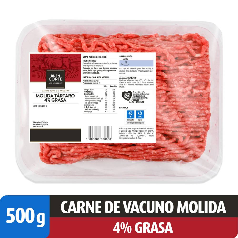 Buen Corte · Carne molida tártaro 4% grasa (500 g)