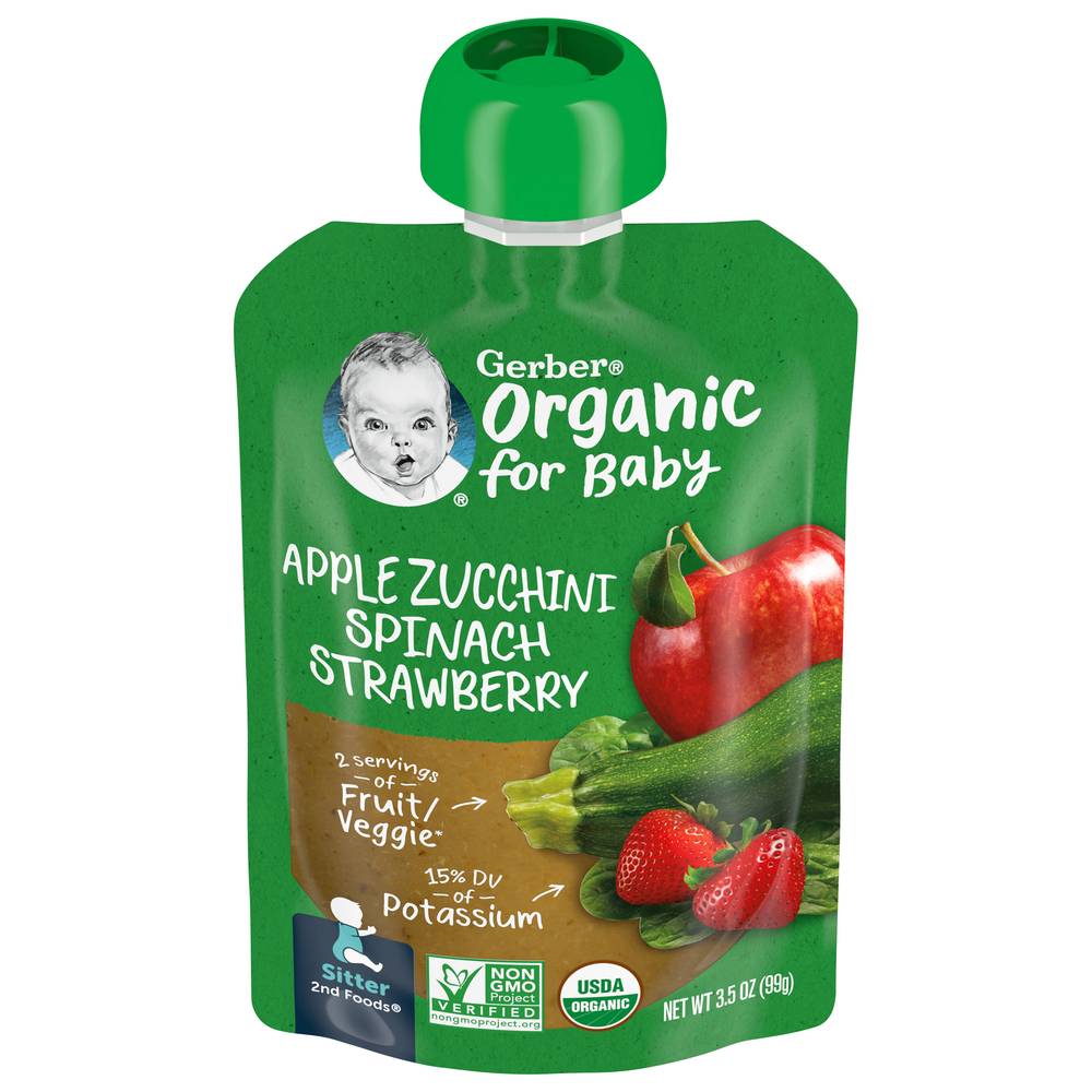 Gerber Organic Sitter 2nd Apple Zucchini Spinach Strawberry Puree Food For Baby