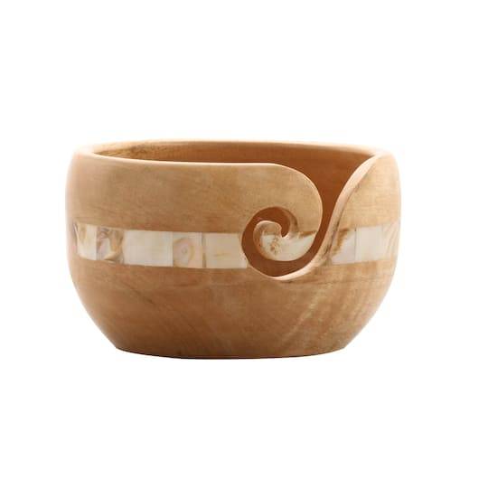 Mango Wood Yarn Bowl With Mother Of Pearl By Loops & Threads