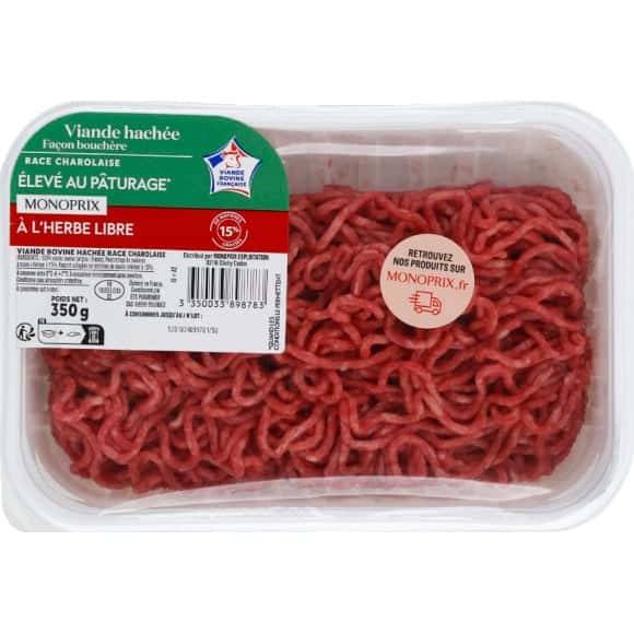 Monoprix Viande Hachée De Boeuf Façon Bouchère 15% Mat. Gr. La Barquette De 350 G