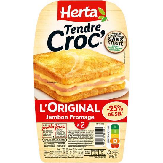 Herta  Tendre Croc - Croque-monsieur - Jambon - à teneur en sel réduite - x2 200 g