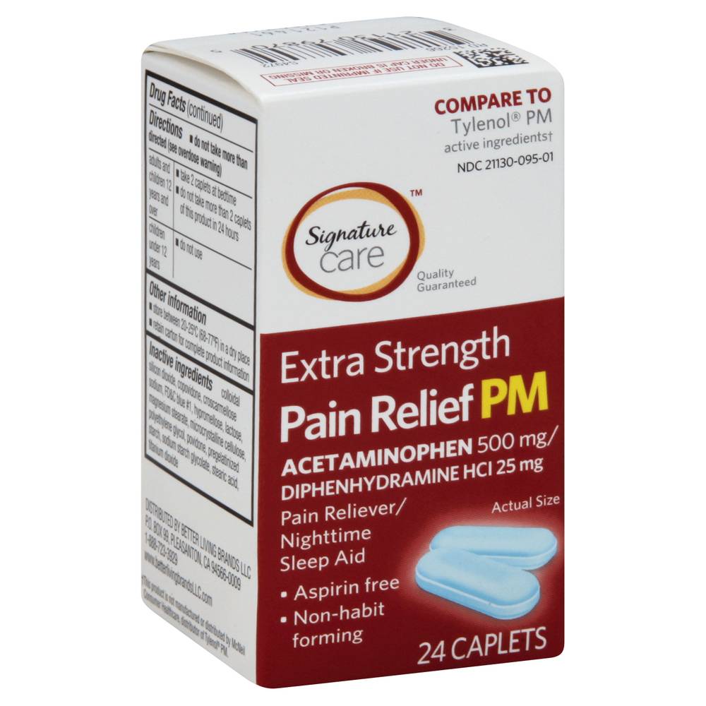 Signature Care Extra Strength Pain Relief Pm 500mg Acetaminophen (24 caplets)